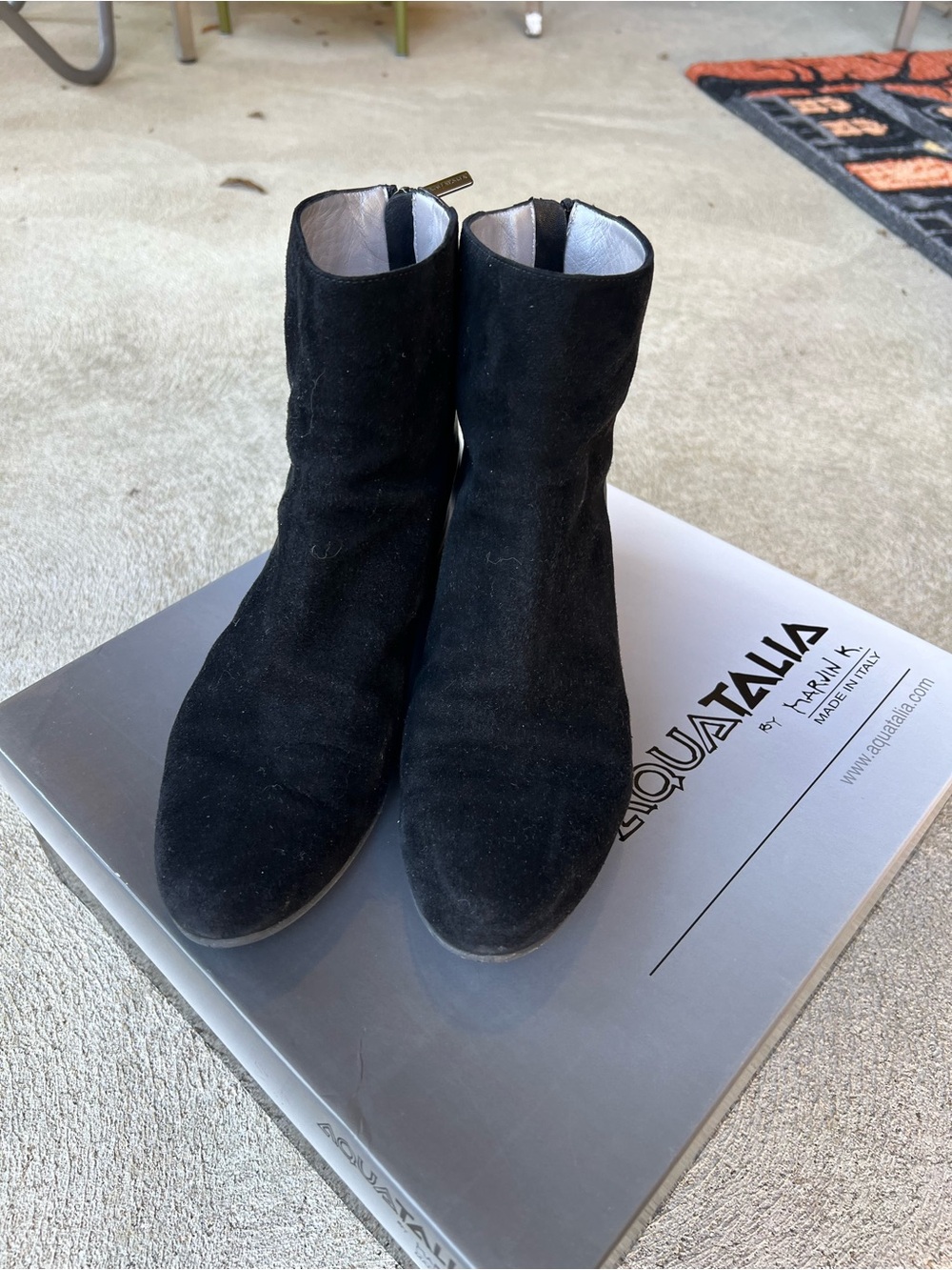 Aquatalia Black Suede Zip-Back Ankle Booties